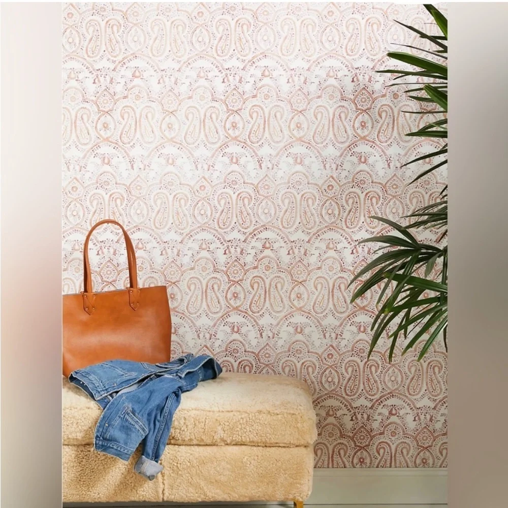 Single roll Anthropologie Lycian Wallpaper Mauve Purple White Boho Print 3 total
